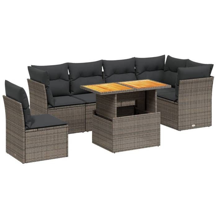 VidaXL Salon de Jardin avec Coussins 7 pcs, Canapés de Terrasse, Ensemble de Meubles de Patio, Mobilier d'Extérieur, Gris 3270857