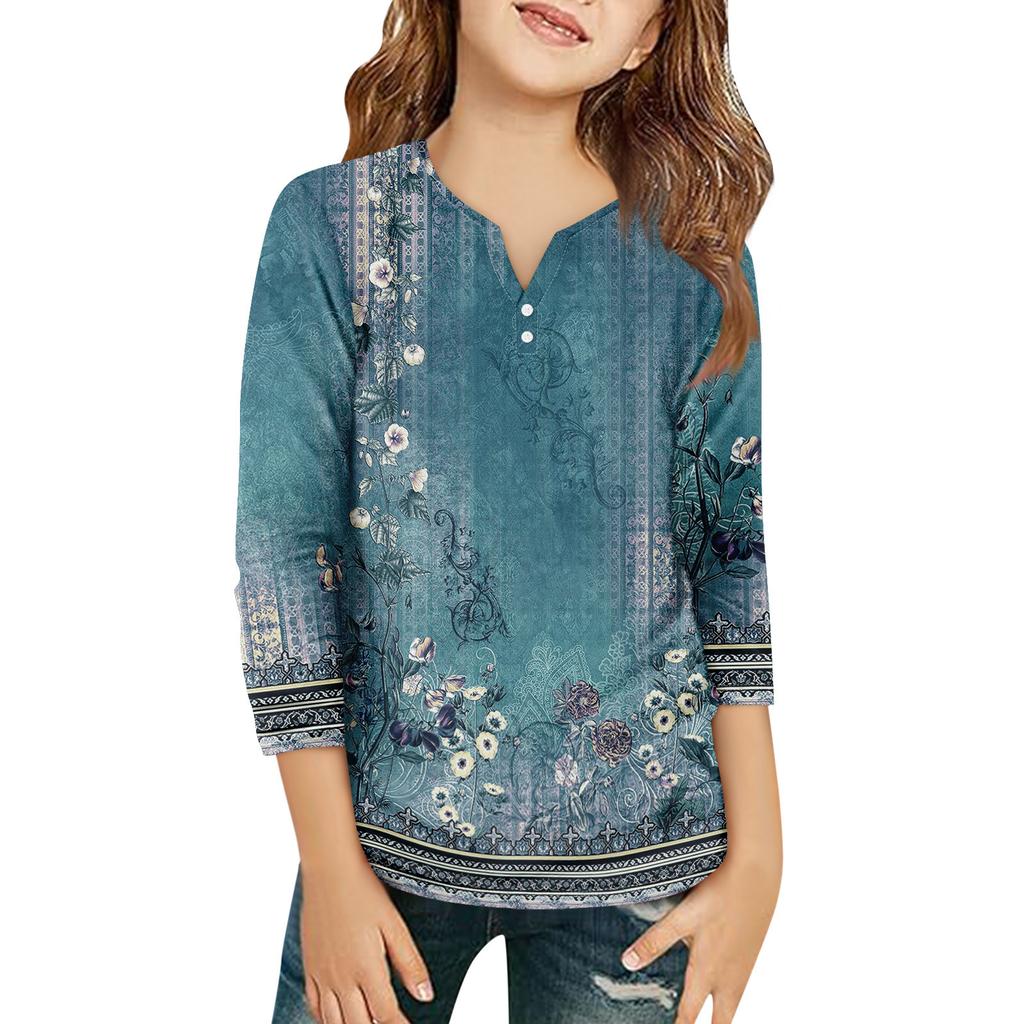 Детская футболка с рукавом 3/4, повседневная футболка с принтом, круглый вырез, блузка-пуловер