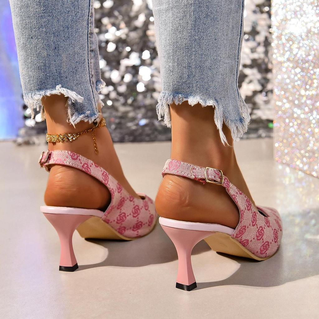 2024 Retro Spring Pointed-Toe Stiletto Peep-Toe Backless Sandals - Women's British Fashion Shoes