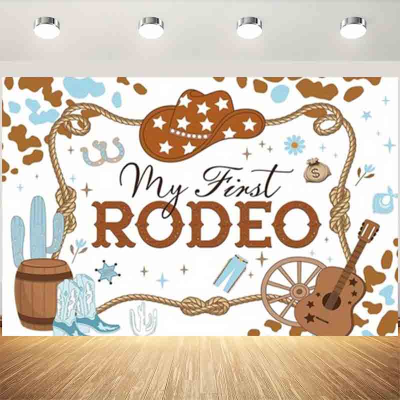 My First Rodeo Western Cowboy Photography Backdrop Cow Print Cactus Baby Boys 1st Birthday Party Photo Banner