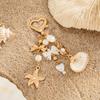 Bohemian Fashion Gold Color Bow Starfish Shell Flower Pearl Key Chains for Women Heart-shaped Key Ring Bag Pendant Jewelry Gifts