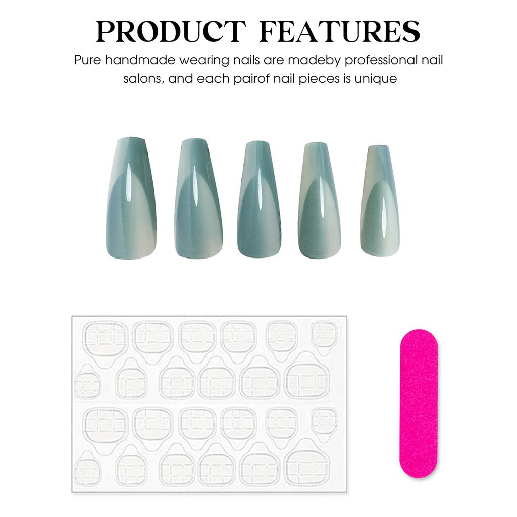 Green Gradients Fake Nails with Cat Eyes Ultra-flexible Long Lasting Fake Nails for Stage Performance Wear