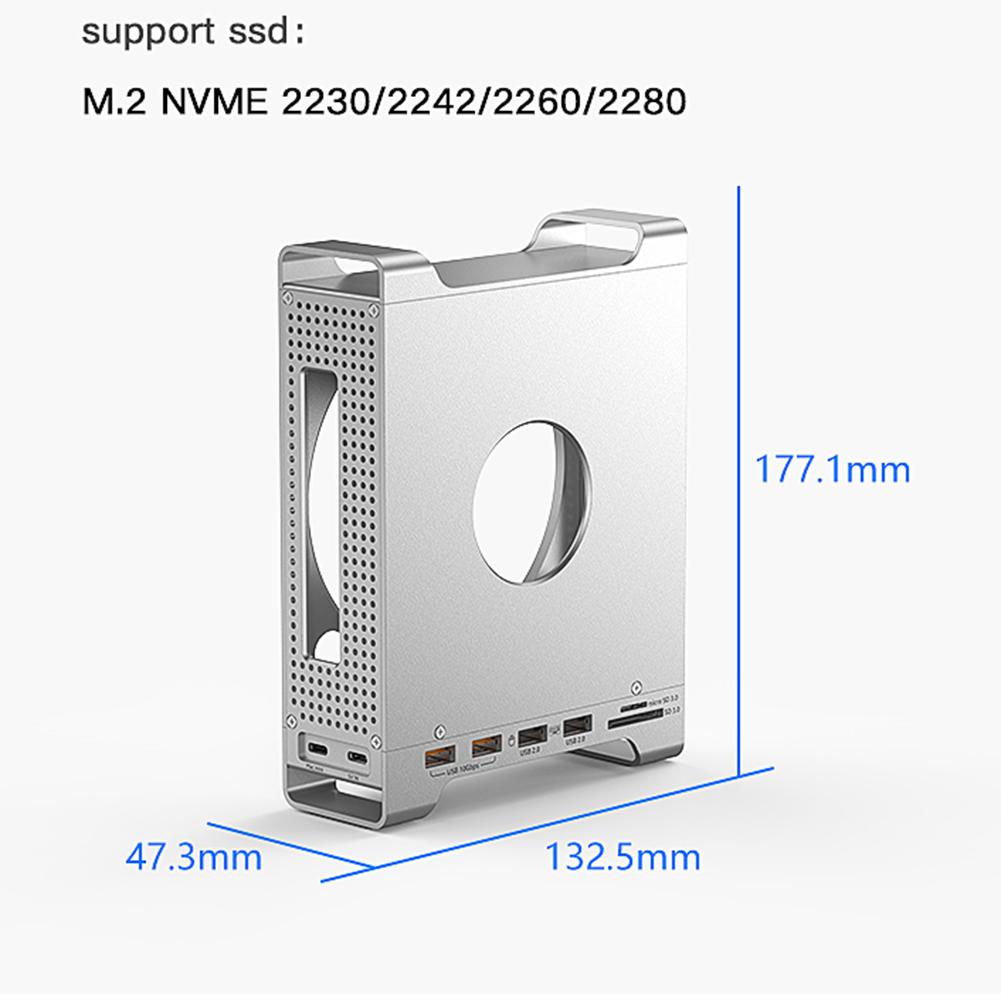 Aluminum Alloy Case with M.2 NVMe SSD Enclosure with USB 3.2 10Gbps USB 2.0 SD/TF Slots for Mac Mini M4 Bracket