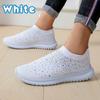 Fashionable Women's Lightweight Breathable Mesh Elastic Casual Shoes Striped Rainbow Rhinestone Shoes