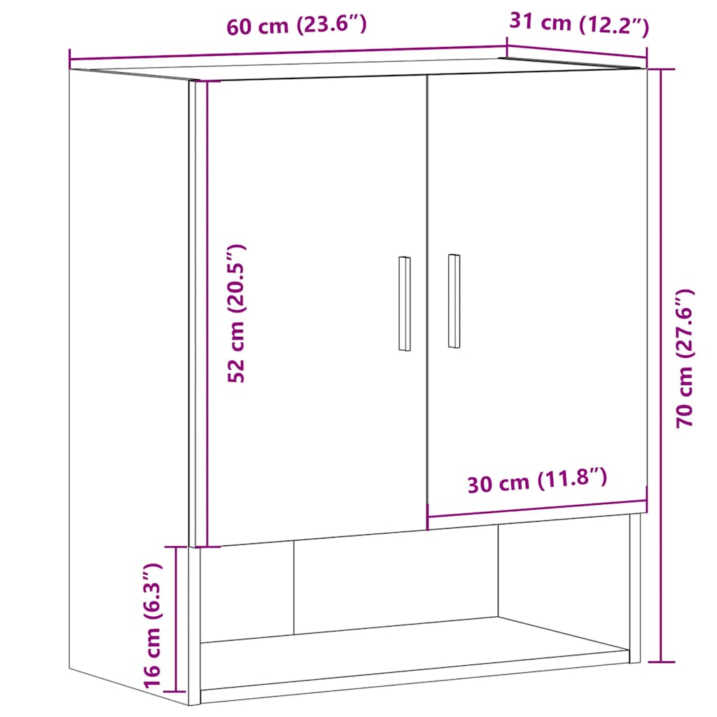 Wall Mounted Cabinet with Rustic Wood Effect 60 x 31 x 70 cm Engineered Wood