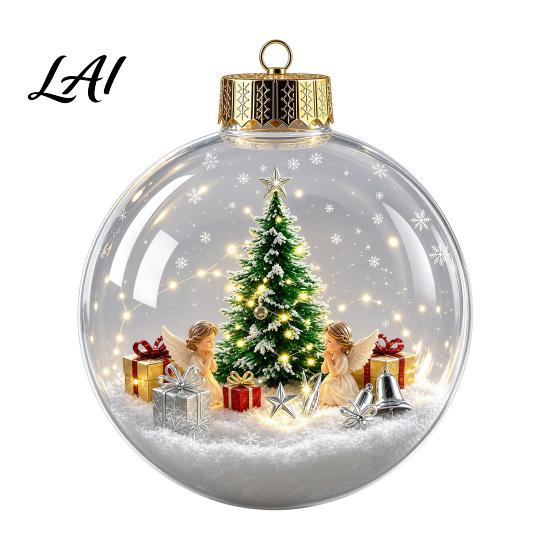 Christmas Gifts for Family Glowing Story Ornament Mini Holiday Scene in Clear Ball with LED Hanging Decorations Light Acrylic Decoration Tree Decor