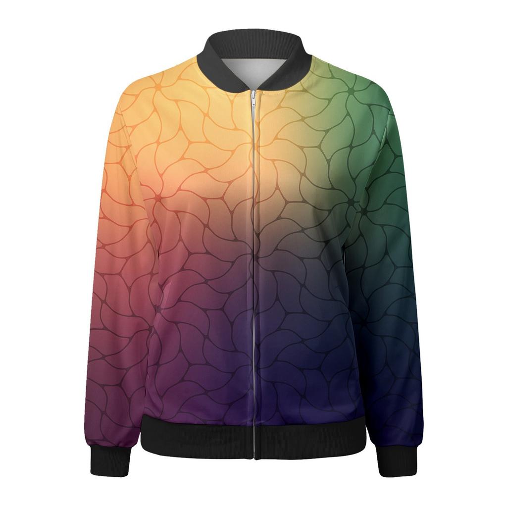 20256 autumn women's jacket zipper short 3D printing painted pattern women's fashion single item one generation