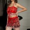 2 Pieces, Bra With Sequined Tassels, Fringed Top, Belly Dance Skirt, Carnival, Club, Costumes