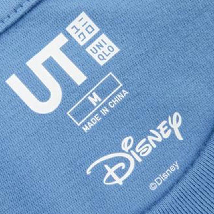 Uniqlo × Хлопковая футболка унисекс с принтом мультфильма Дисней Микки, с круглым вырезом, небесно-голубая 438085-63
