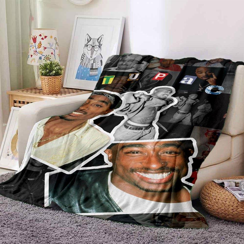 1 шт. Плед в стиле Hip Hop 2Pac, Мягкий, Легкий, Для всех сезонов, Многоцелевой плед для дивана, кровати, офиса и пикников, Французский стиль с культовыми обложками альбомов и цитатами