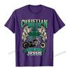 Christian Biker I Ride With Jesus Religious Back Motorcycle Premium TShirt Camisas Unisex Printed Tops Shirt For Unisex Cotton
