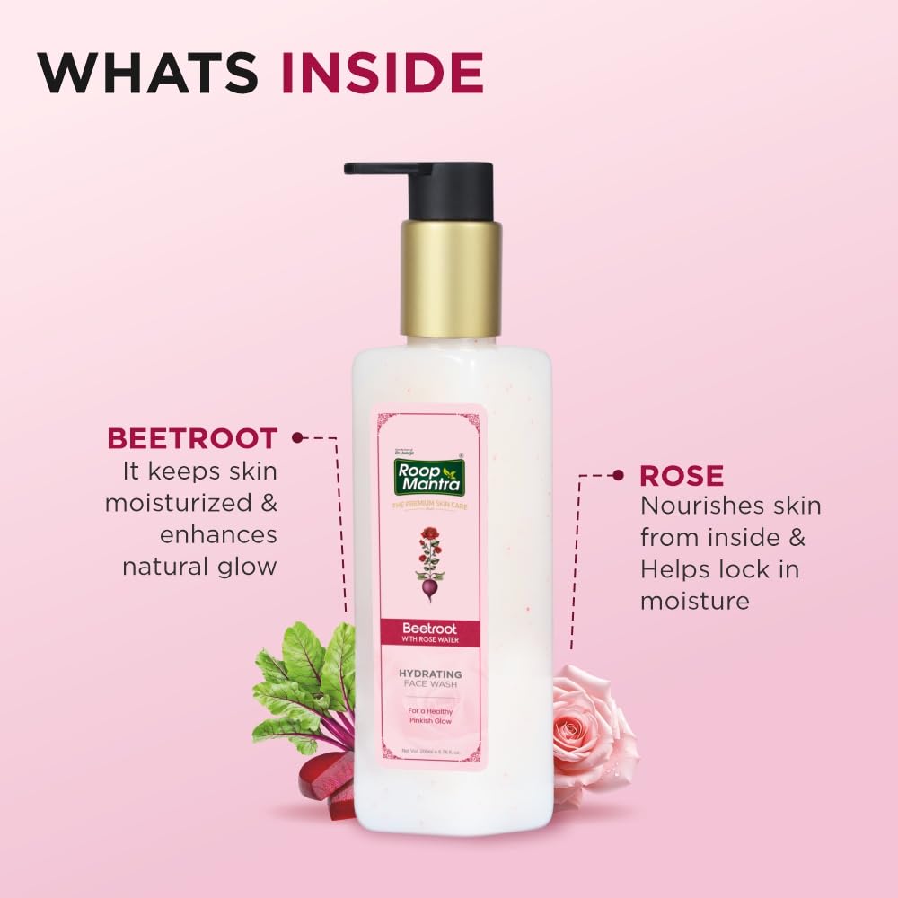 Roop Mantra Premium Beetroot With Rose Water Facewash 200ML Pack Of 1 For Hydrated Glowing Skin