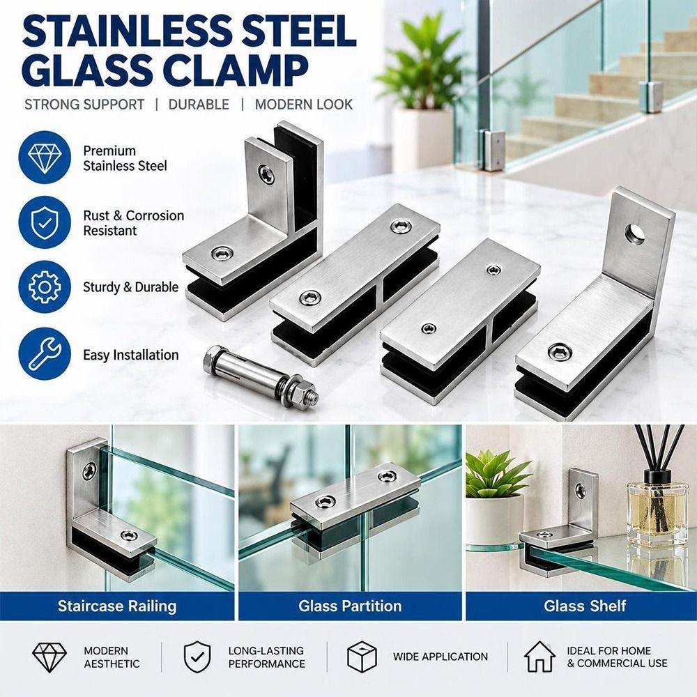 Satin Finish Glass Clamp Bracket Stainless Steel Heavy Duty Glass Clip For Railing