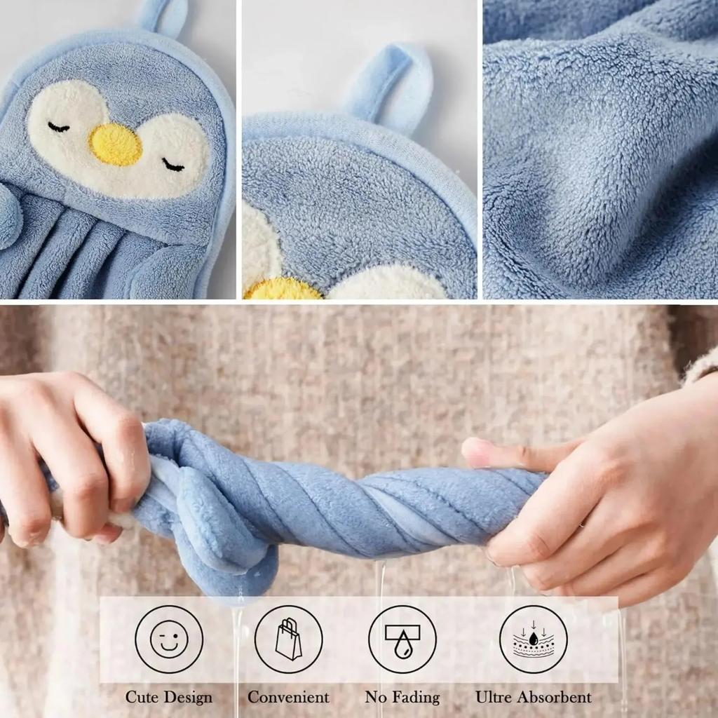 Hanging Coral Fleece Hand Towel Cartoon Animal Absorbent Kitchen Bathroom Washcloth Cute Goose Children Home Towels