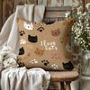 Cute I Love Cats Pillow Cover Boho Cat Paw Print Cushion Case Cozy Kitten Cat Lover Gift Home Decor