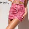 Women's Spring and Summer Printed Mesh Skirt High Waist Double Layer Slim Package Hip Skirt Half-body Skirt