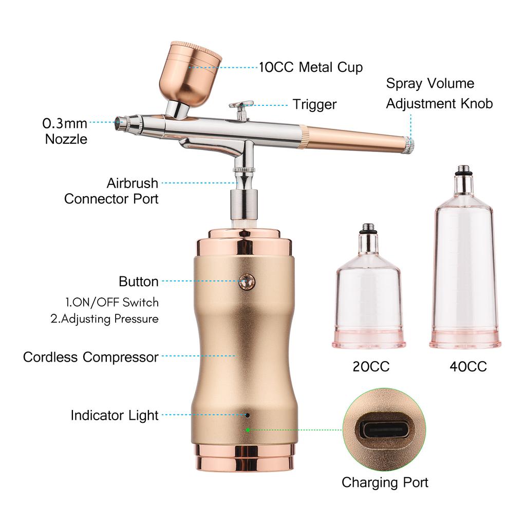Портативный комплект аэрографа с компрессором Ручная беспроводная аэрограф-ручка DualAction 3 уровня