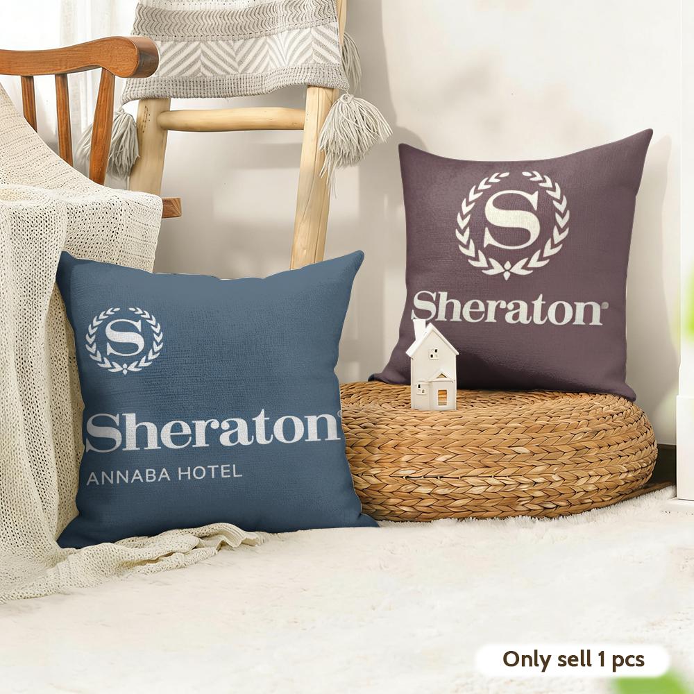 Fashion SSheratonS Hotels Cushion Cover Natural Linen Organic Fabric DoubleSided Printing Couch Pillow Covers Home Decor