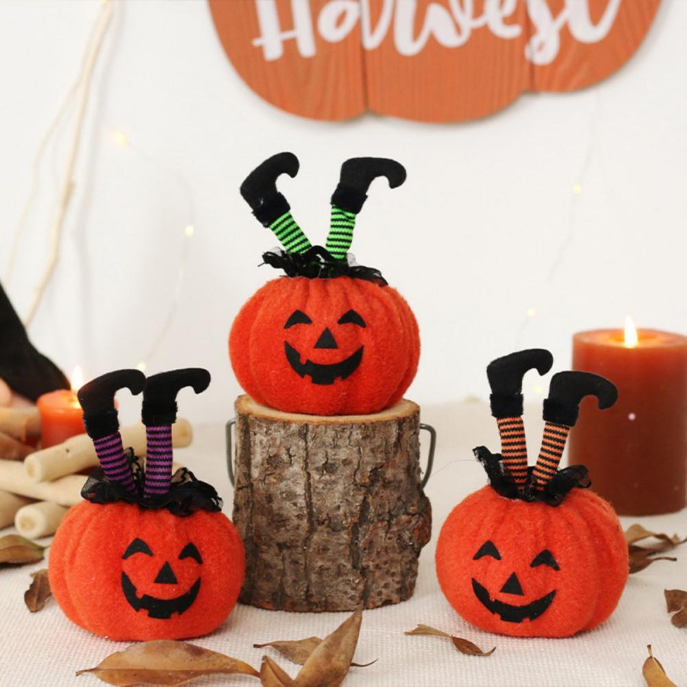 Halloween Decorations Plush Witches Foot Pumpkin Stuffed Ornament for Halloween Table Centerpieces Bedroom Decoration