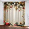 2pcs Red Christmas Printed Semi-Blackout Curtains with Green Pine Branches and Golden Balls Drapes for Living Room Bedroom