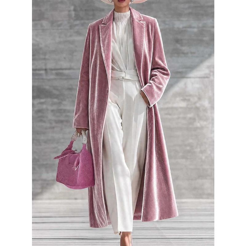 Autumn and winter TikTok popular golden velvet long coat women's high-end lapel over knee velvet jacket