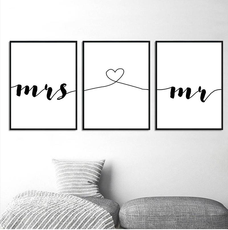 Mr Mrs Family Simple Quotes Wall Art Canvas Poster Minimalist Print Couple Anniversary Painting Picture for Living Room Decor No Frame