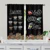 2 шт. 3D Кофейная иллюстрация Кофейный карниз для штор Карманный черный расписанный вручную Кофейный элемент Печатный светофильтрующий кухонный занавес