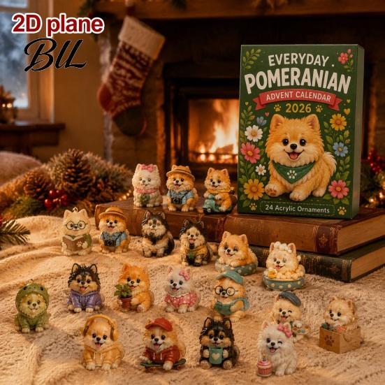 Dog Ornaments Advent Calendars 2026, Cute 24 Days Christmas Countdown Decorative Hanging Calendar, 2D Acrylic Collectible Figures for Lovers,