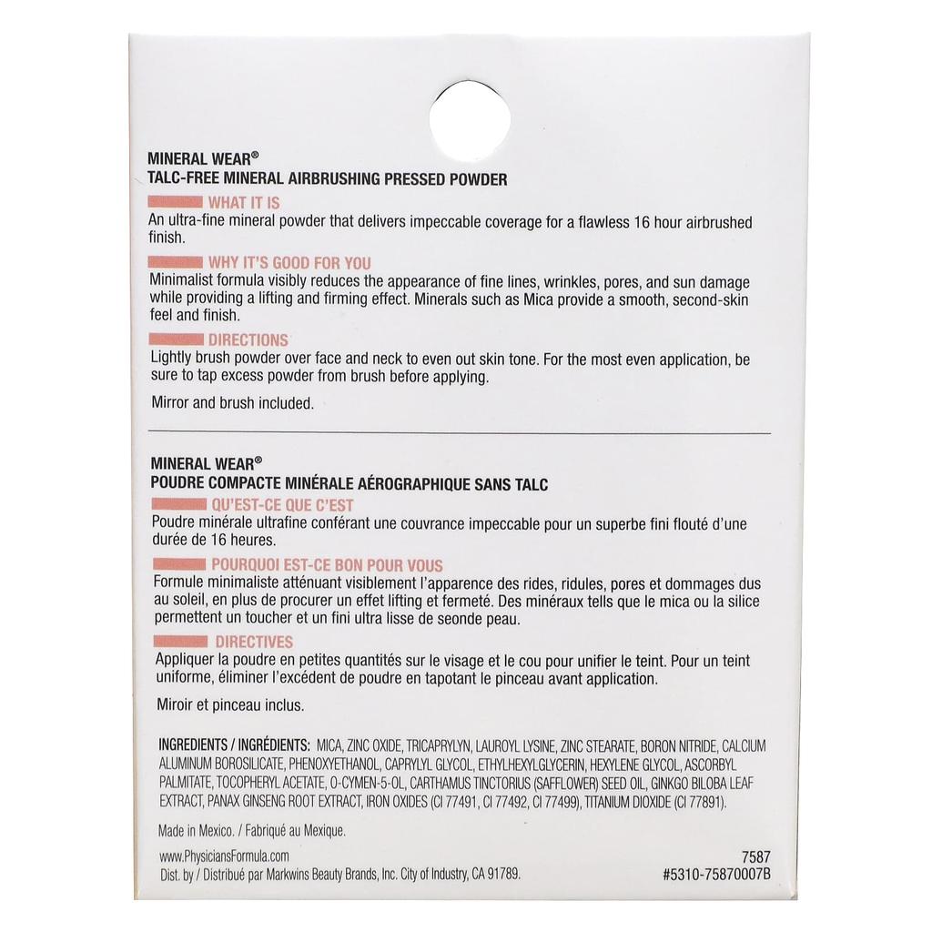 Mineral Wear, Talc-Free Mineral Airbrush Pressed Powder, 7587 Creamy Natural, 7.5G(0.26Oz)