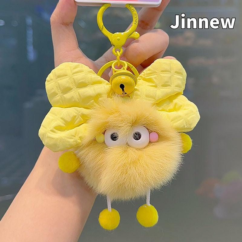 Красочный плюшевый брелок с бантиком из кроличьего меха, милый мультяшный дизайн, идеально подходит для сумок