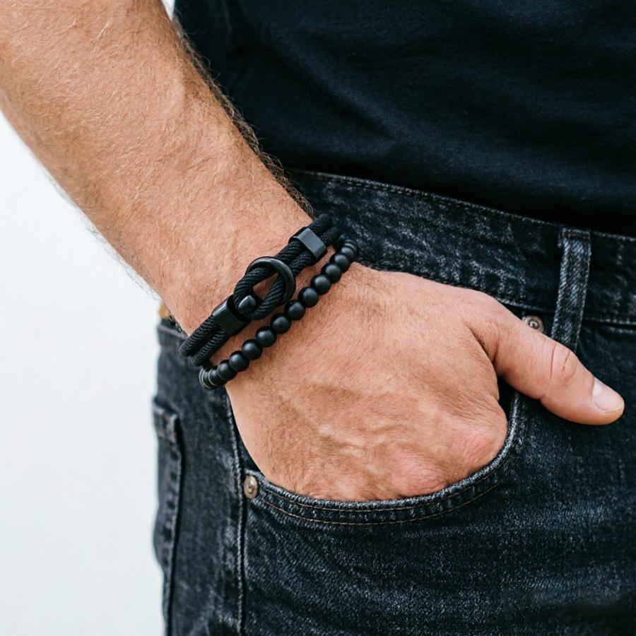 Noter New 2Pcs Men Bracelet Set 10 Color Options Premium Selected 4mm Cord Leisure Versatile Accessories 2 Sizes Available Joias
