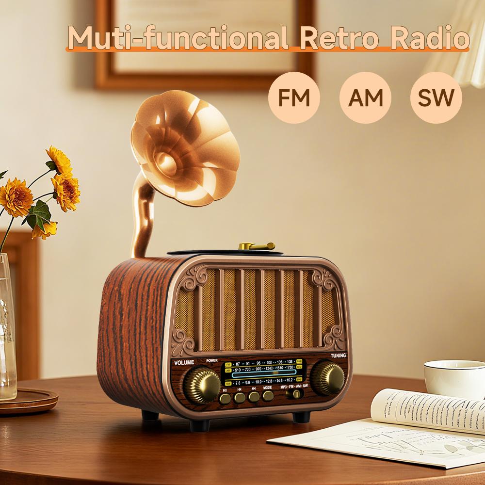 Multi-band Vintage Radio, Portable FM AM SW Radio, Wireless Music Streaming & TF Card Play, Retro Styling for Home/Garden