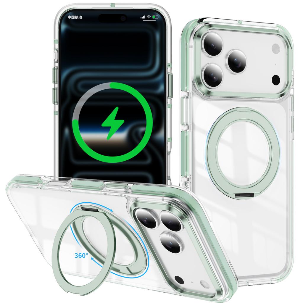 For iPhone 17 Pro Max Case Compatible with MagSafe Rotating Kickstand Shockproof TPU PC Acrylic Clear Phone Back Cover
