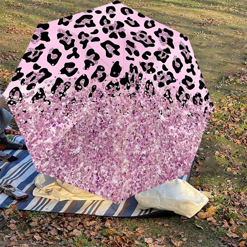 1PC Leopard print Glitter Umbrella-9-Rib Reinforced, Automatic Open, Lightweight & Durable, Cute Fashion Accessory for Outdoor-P0769
