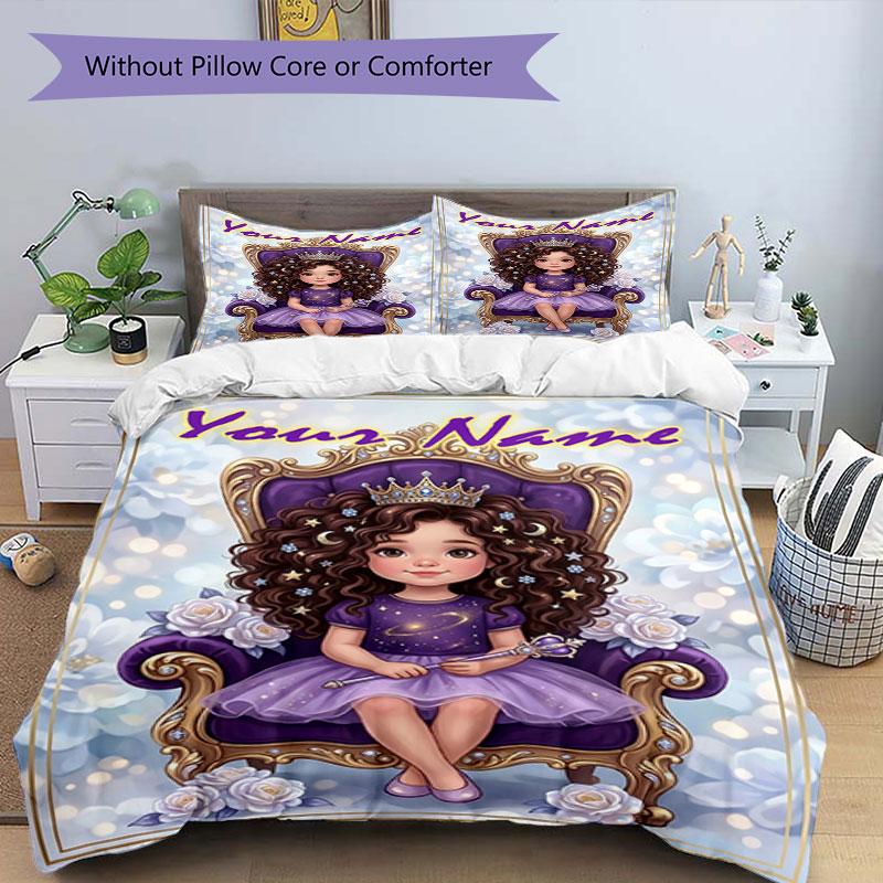 3PC Custom Name Royal Princess Fantasy Bedding Set Duvet Cover Closure Includes 1 Duvet Cover & 2 Pillowcases for Bedroom