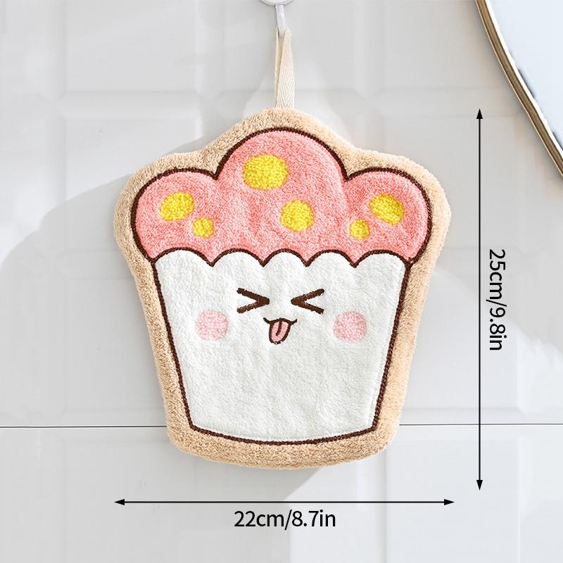 Cartoon Hamburger Toast Hand Towel Absorbent Coral Velvet Washing Hand Cloth Kitchen Bathroom Hanging Children Towel Thickened