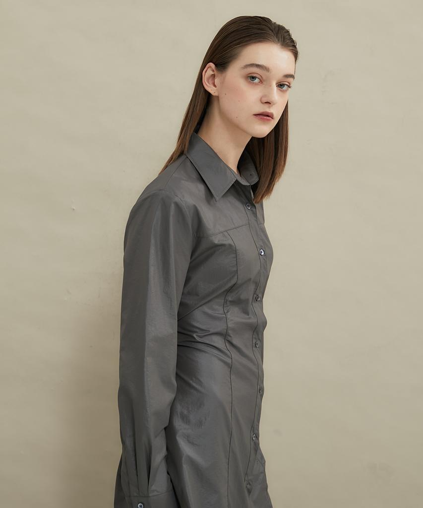 Manavis Seven Gloss Shirt Dress [Gray]