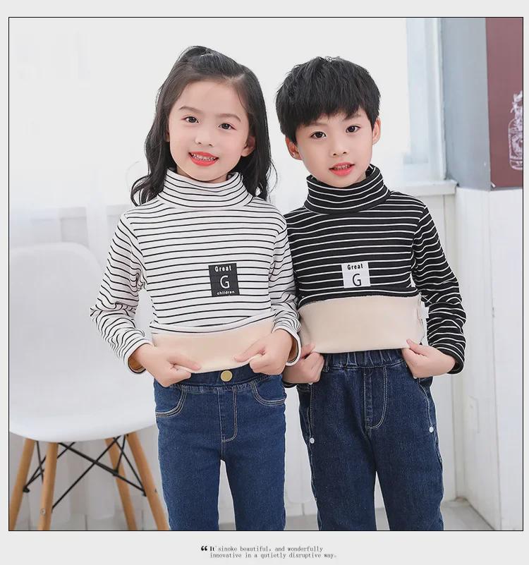 Детский уютный бархатный свитер - теплый топ со средним воротником для мальчиков и девочек (Осень зима)