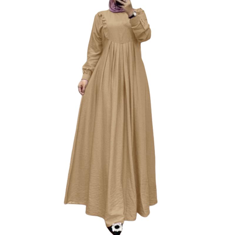 ZANZEA Женское праздничное повседневное платье с круглым вырезом, свободного кроя, с длинным рукавом