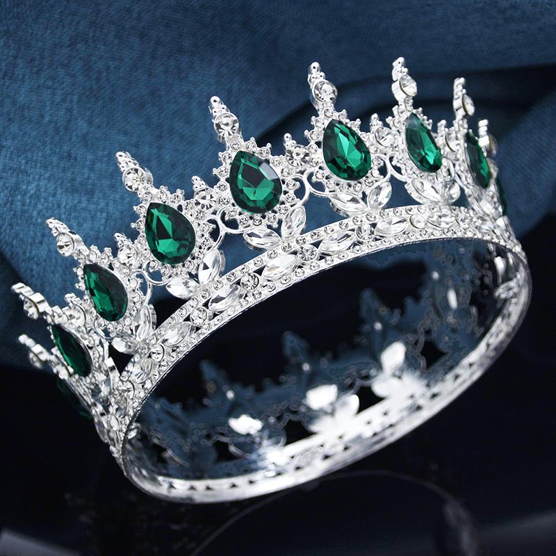 Baroque Round Crown for Bridal Wedding Royal Queen King Tiara Birthday Party Performance Head Accessories Diadem Jewelry