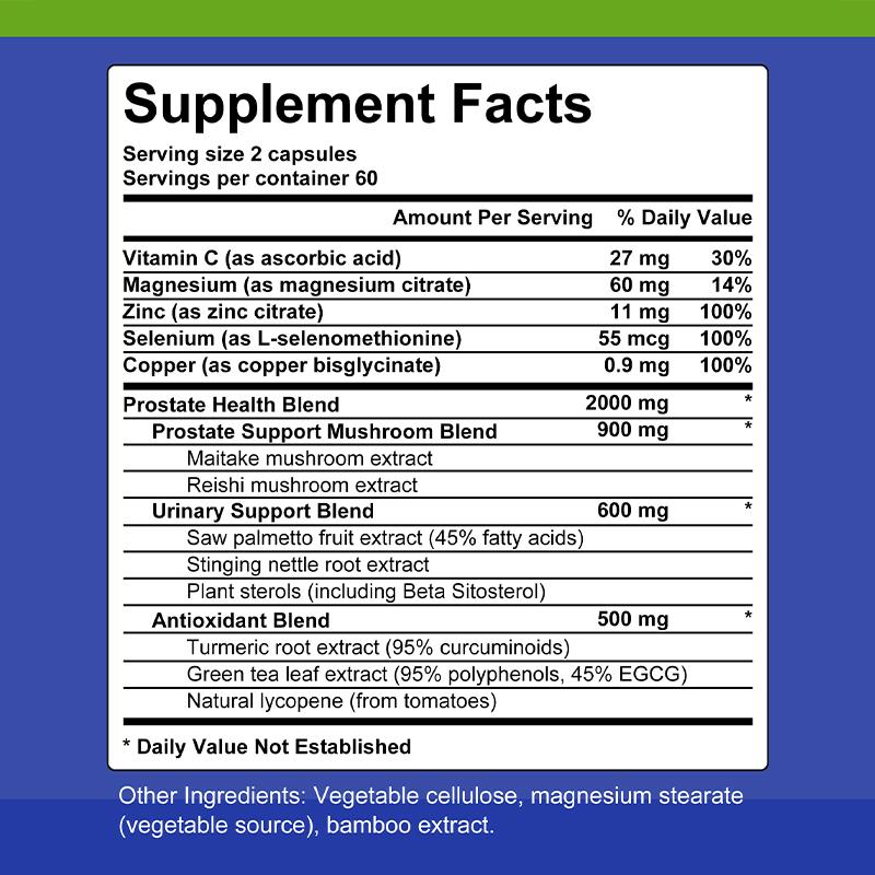 Prostate Health Capsules Contains Saw Palm Dance Mushroom Vitamin C Selenium to Maintain Prostate Health 120 Vegetarian Capsules