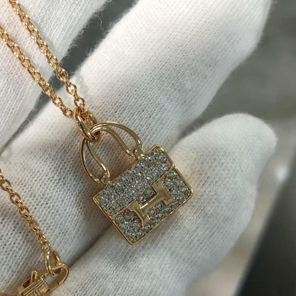 Ai Jia V Золото Высокая Версия Kankan H Ожерелье 18K Розовое Золото Полностью Бриллиантовое Ключичное Ожерелье для Женщин
