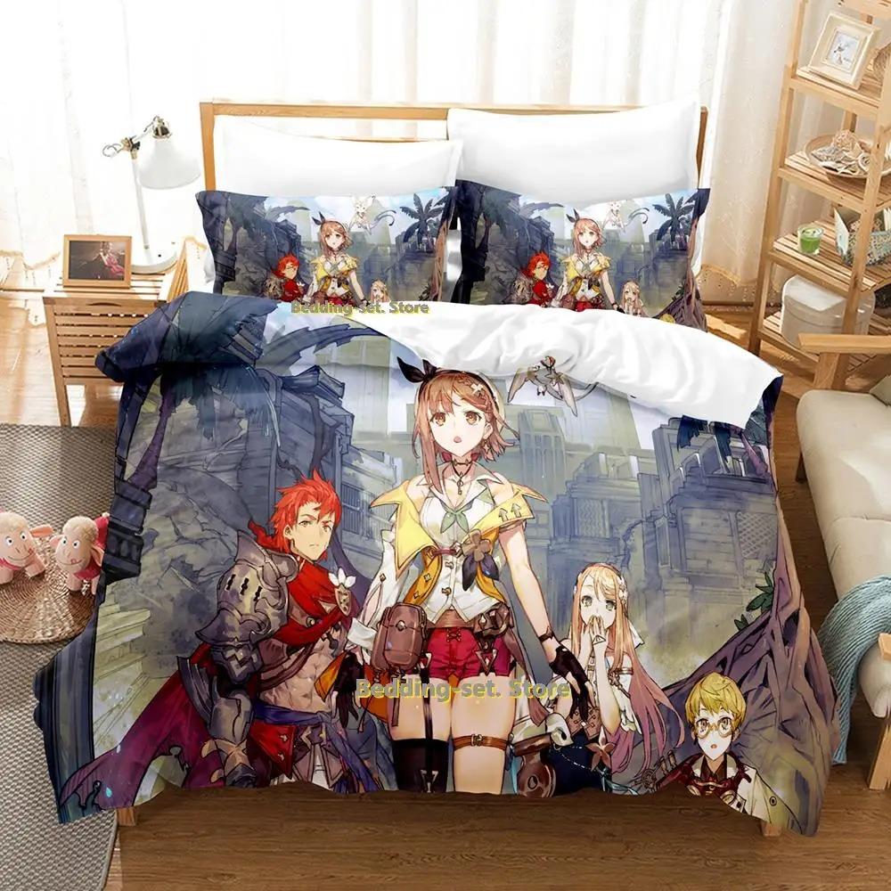 Кавайи Набор постельного белья Atelier Ryza Односпальный Полуторный Двуспальный Queen King Размер Набор для кровати Взрослый Детская спальня Комплекты пододеяльников Девочки Аниме Постельные принадлежности