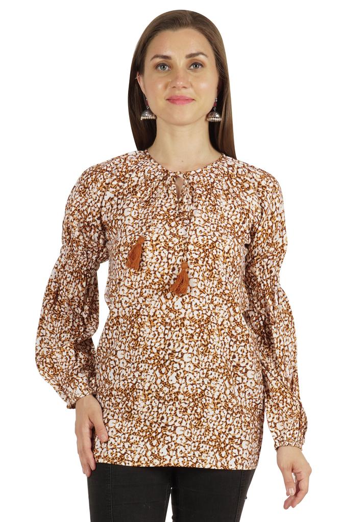 Moomaya Женская рубашка-туника из хлопка с длинными рукавами и принтом в этническом индийском стиле