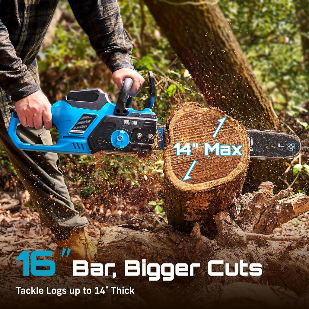 Seesii 40V 16'' Аккумуляторная цепная пила Бесщеточная электрическая цепная пила Деревообрабатывающие инструменты Ручной садовый кусторез Для аккумулятора Makita Pin