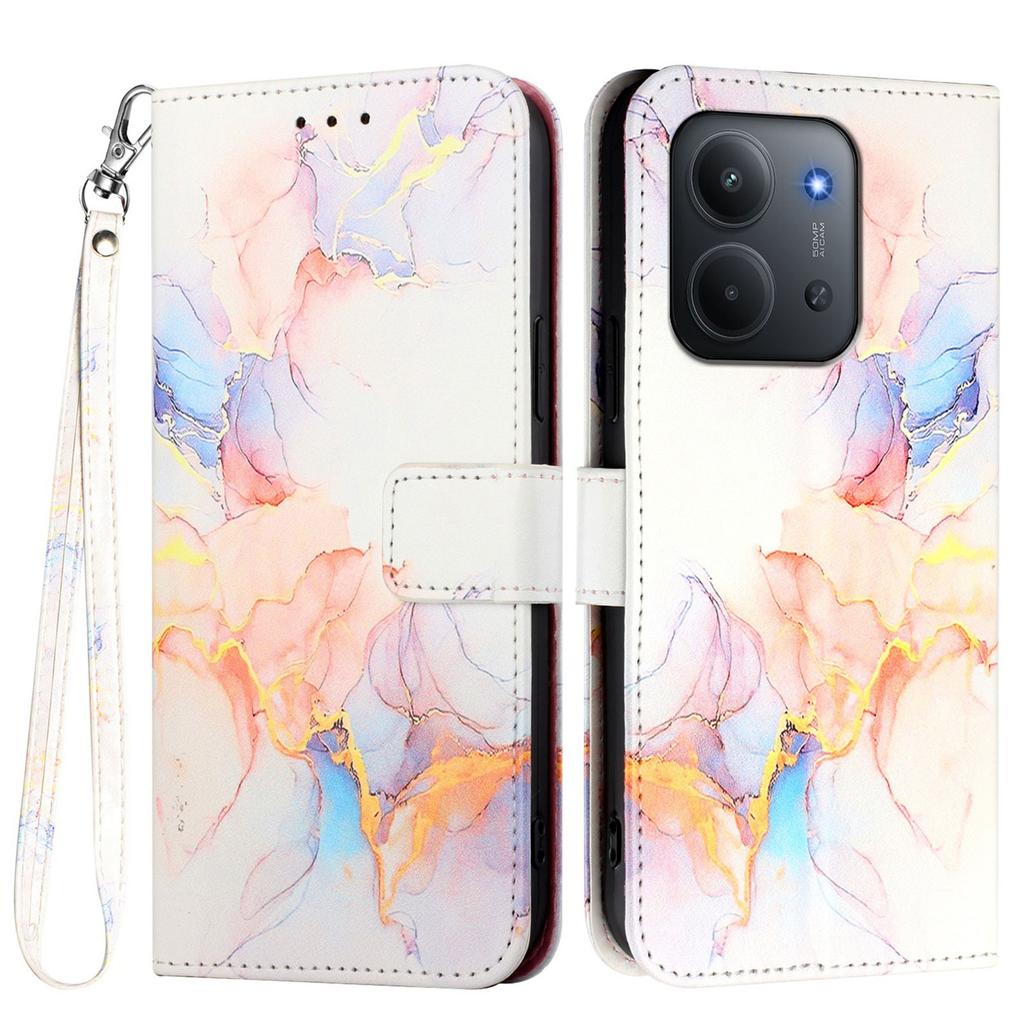 For Xiaomi Redmi 15C 4G (171mm) Case with Strap Marble Pattern Leather Phone Cover Card Holder