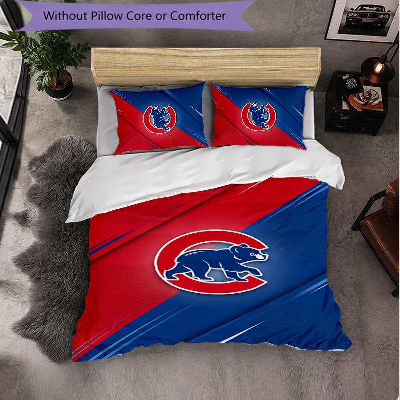 Chicago Cubs Pattern Microfiber 3Pcs Bedding Set Decor Duvet Cover Set For Bedroom Home Use
