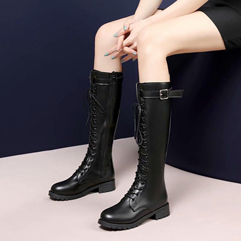 35~43 Fashion Women Winter Shoes Mid Heel Mid Calf Martin Boots Motocycle Platform