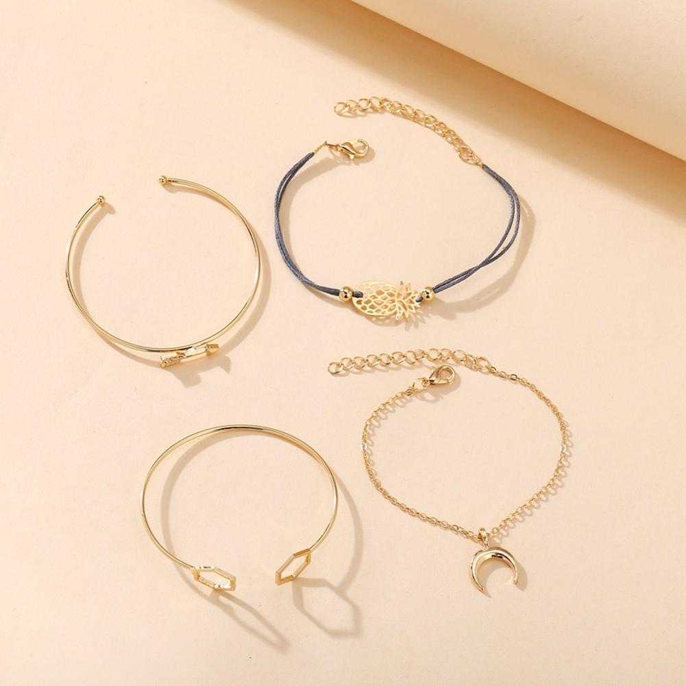 4 Pcs/set Women's Bracelet Pineapple-pattern Geometric Retro Style Bracelet