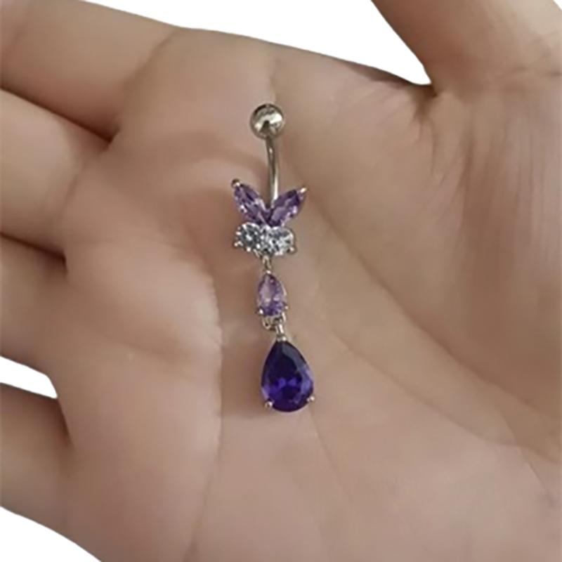 Кольцо в пупок в форме сердца и бабочки для женщин и девочек, изысканное кольцо из нержавеющей стали с цирконием, пирсинг для тела, ювелирное украшение в подарок